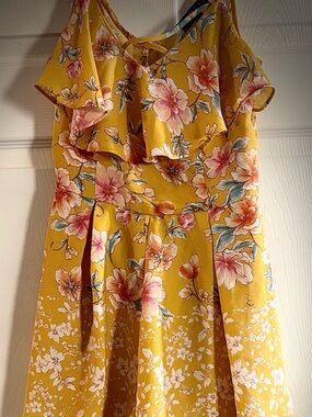 Trixxi Mustard Yellow Floral Ruffle Fit & Flare romper